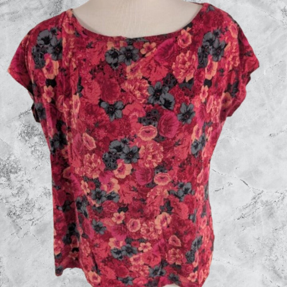 Talbots pink floral top, size L Petite